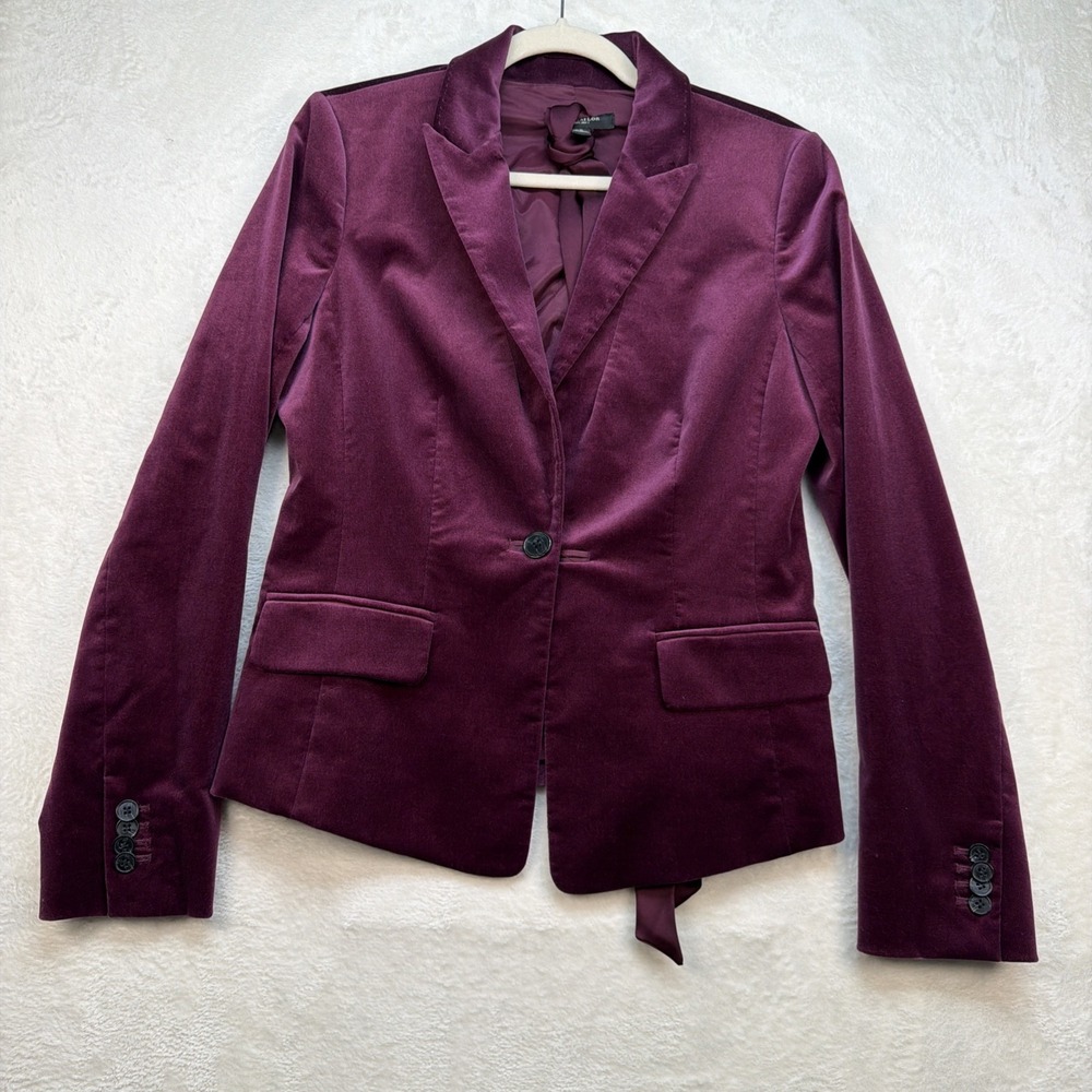 Ann Taylor Velvet Blazer Womens Size 8 Purple Tailored Evening Party Jacket